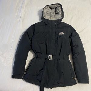 Girls Large Northface Winter Jacket with Belt Black Parka
